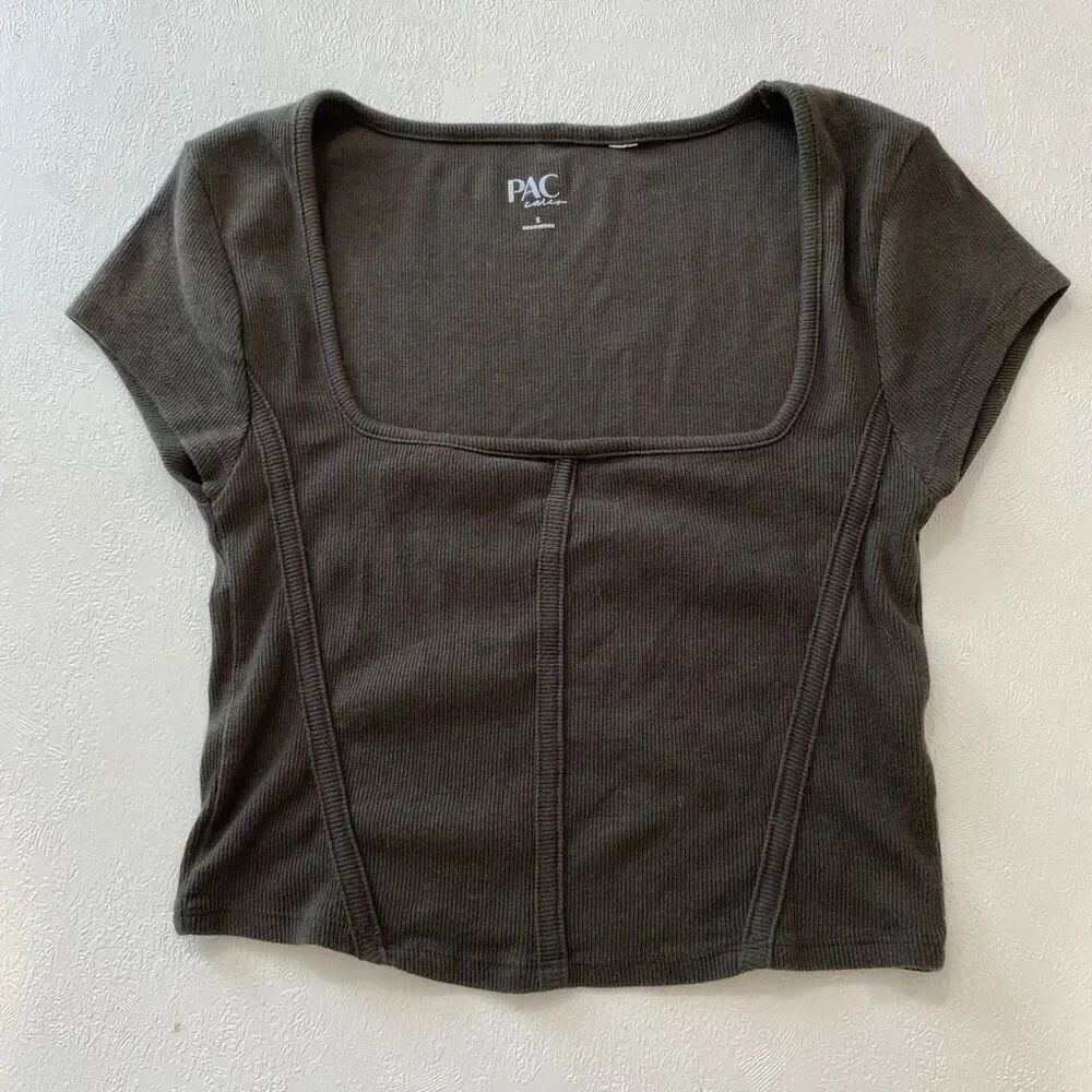 PacCares Ribbed Corset Seam Crop Top Brown Size Small Y2K Baby Tee